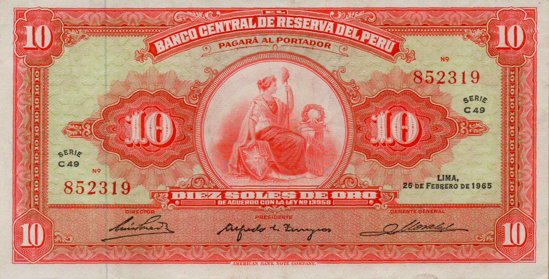 Peru 10 1965 UNC P-88
